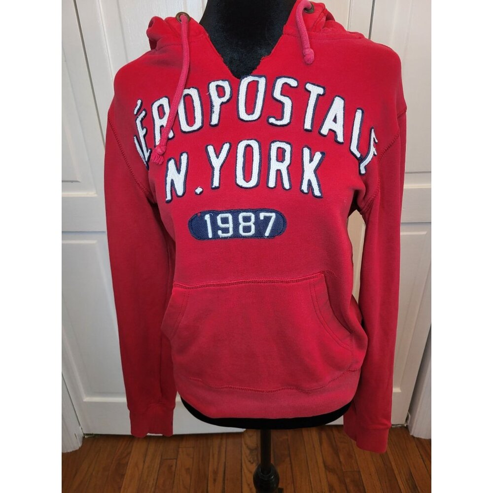 Red Y2K Aeropastale Embroidered Patch Letter Hoodie XS 00s Streetwear Sporty